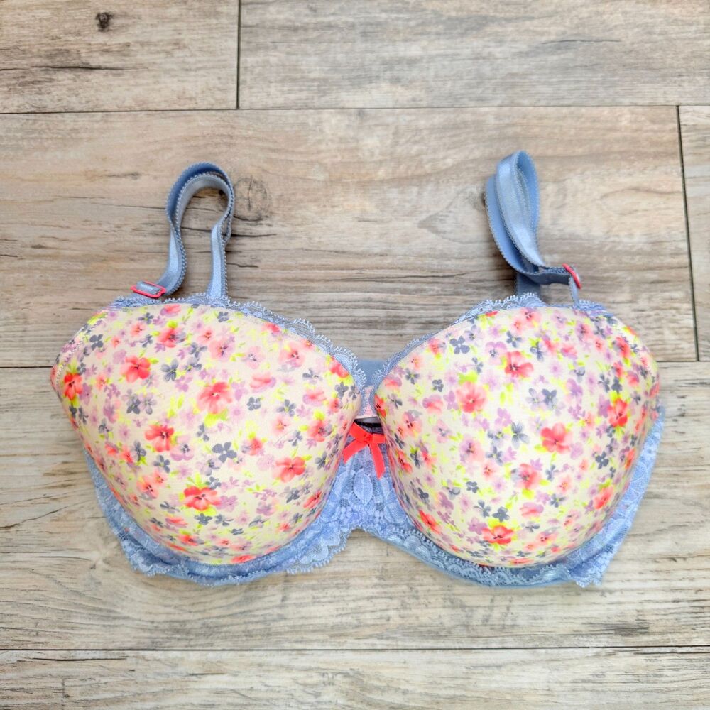 Victoria’s Secret Dream Angels Floral Lace Bra 32DDD Blue Pink Floral Underwire
